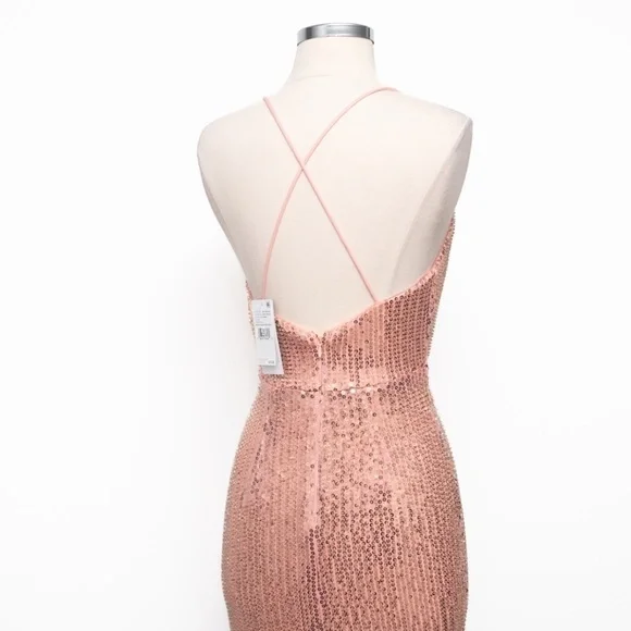 Liv Foster -  Rosy Peach Sequin Draped Plunge V-Neck Mini Dress‎ - Picture 13 of 15